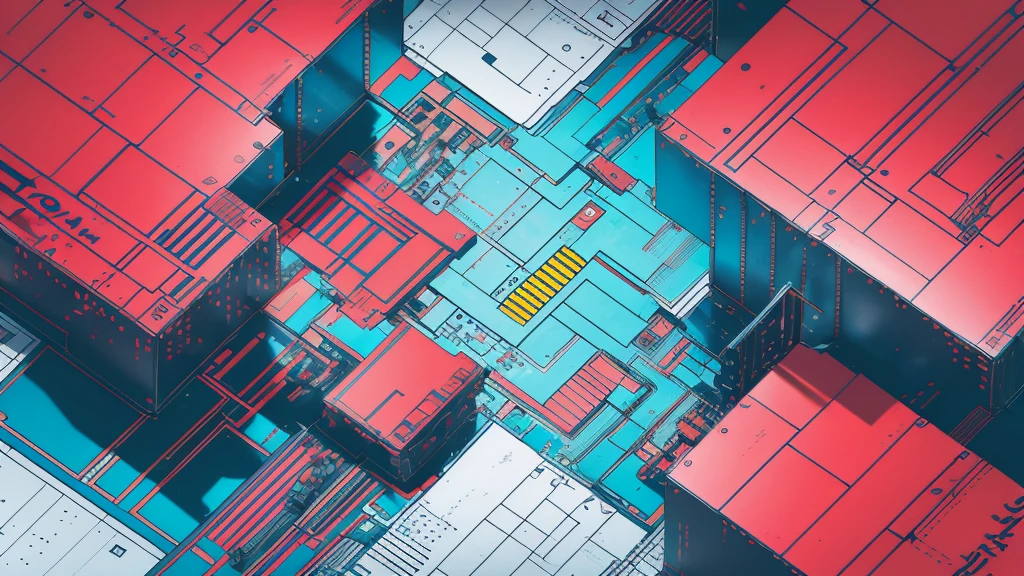 Abstract circuit board divided red structure in the style of bb3l15　white　Isolation