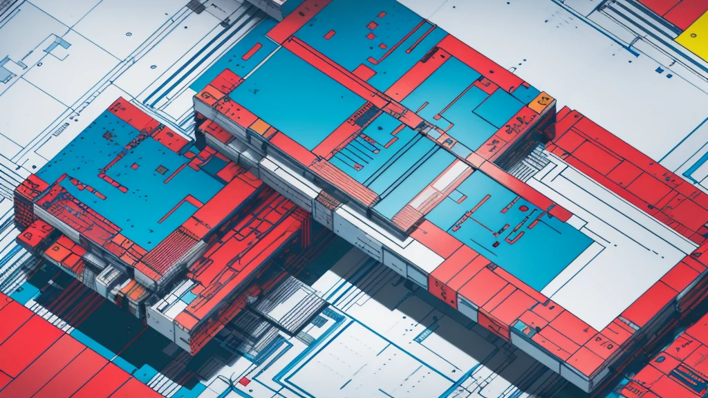 Abstract circuit board divided red structure in the style of bb3l15　white　Isolation