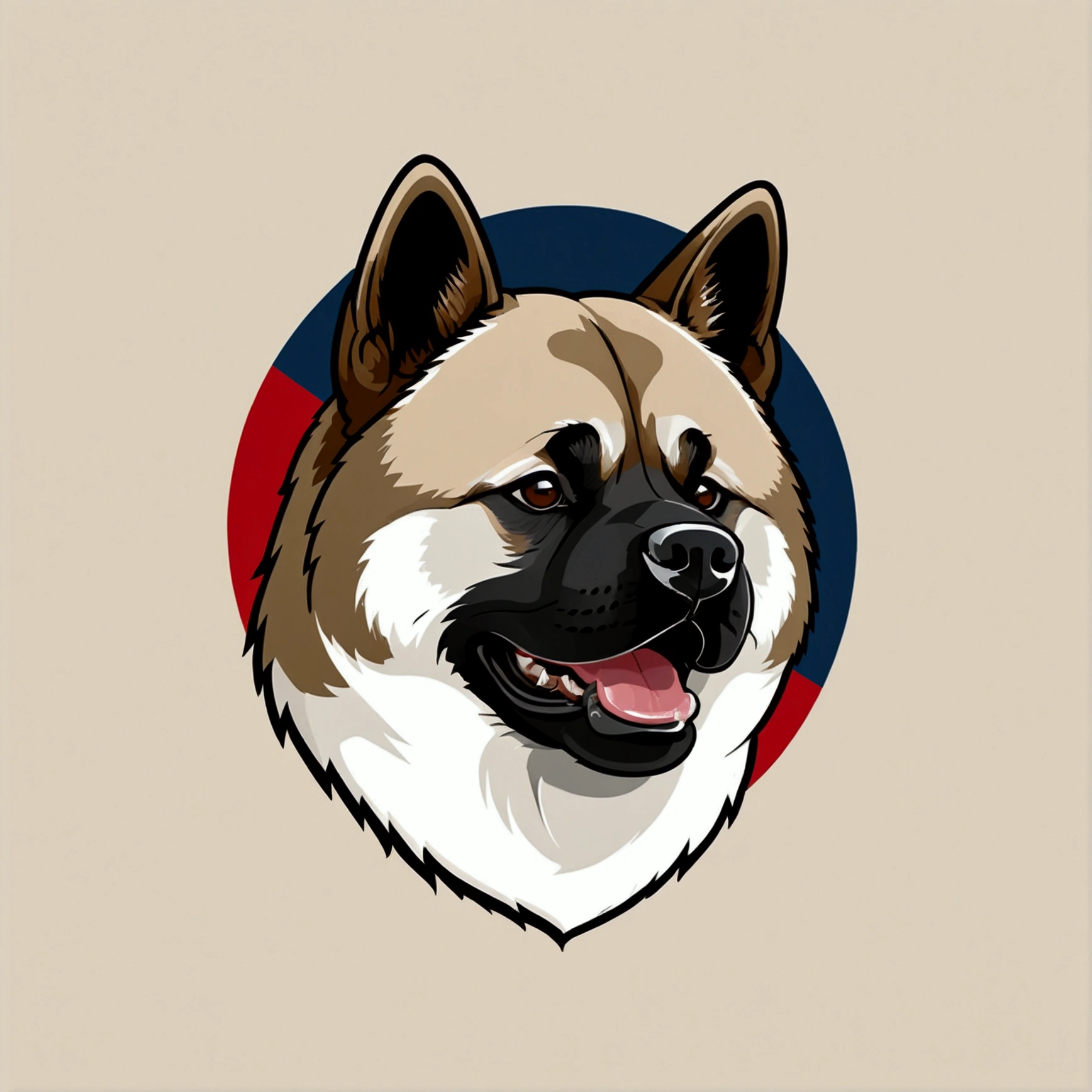 American Akita – a beauty with plush fur and a characteristic dark mask. The breed combines courage, friendliness,  funky, retro, multicoloured,  vintage logo, American Akita dog,athletic sports logo,energetic dynamic pose vintage logo, American Akita dog,athletic logo,energetic dynamic pose, American Akita – a beauty with plush fur and a characteristic dark mask.