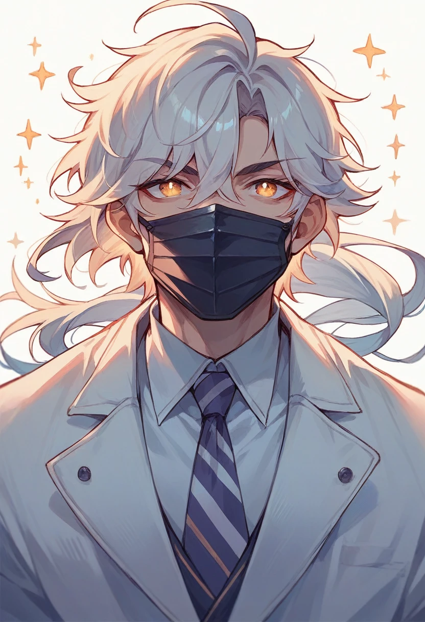 A God in between stars and galaxies in a white suit and full face cover mask