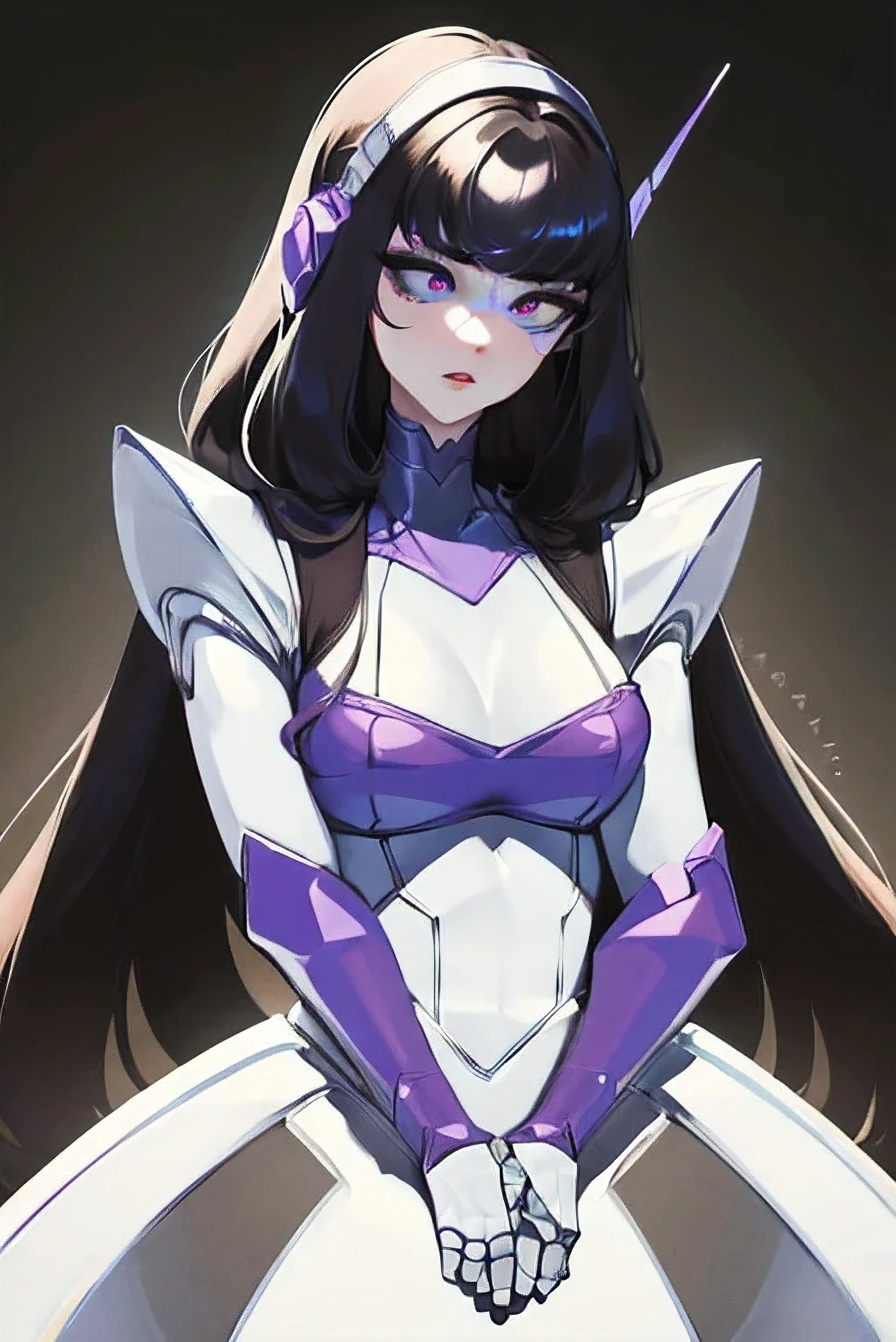 empty eyes,robotized woman ,big bust,Robot Joint ,Metal skin,long hair