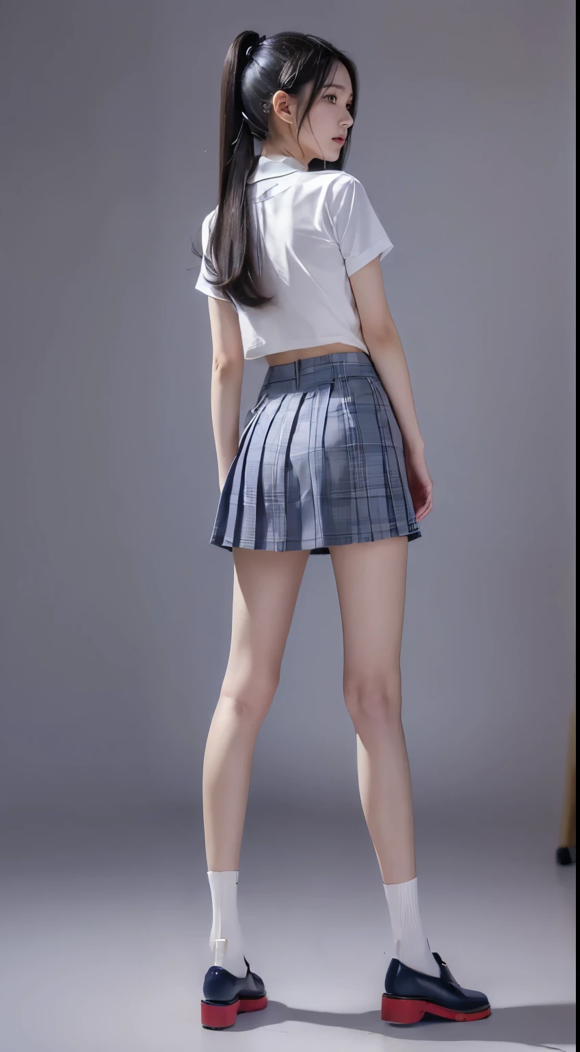 ((masterpiece)),(((最high quality))),((膝の高さからFull body shotする:1.8)),((((((脚を揃えてPlease stand up straight:1.9)))))),((Thin thighs)),((Long legs:1.5)),(((Girl standing in a school classroom:1.7))),(((Micro Mini Skirt Uniform:1.6))),((tall:1.8)),((Japanese high school girls wearing summer school uniforms:1.8)),((スリムなModel body type:1.5)),((Thin legs:1.6)),((Wearing a red tie:1.2)),((Wearing a short-sleeved white student shirt)),Her erect nipples are clearly visible under her clothes.,(Navy blue checked micro mini skirt:1.5),(24-years-old:1.3),bangs,A small smile,((cute女の子)),Slender girl,(Black Loafers),((short white socks up to the ankles,)),cute,The thigh area below the groin is slim and firm,cute,Black hair ponytail,Thin legs,スリムなModel body type,Very small waist,Small hips,Long thighs,Thin thighs,Thin hands,Long hands,((((下からFull body shotする:1.5)))),(((((k-popのIVEのWONYOUNGにそっくりの女の子:1.9))))),((Turn your whole body straight ahead:1.8)),((tall:1.4)),(Stand with your legs straight without bending your knees:1.7),((Please stand up straight:1.7)),((turn your hips forward:1.7)),The ankles are super thin,beauty,Fine skin,Firm Skin,引き締まったThin legsの肌を細部までリアルに再現,Very detailed, Attention to detail,high quality,Awards,High resolution,(Anatomically correct:1.3),(8k,RAW Photos,最high quality,masterpiece:1.5),(((女の子を下からFull body shotする:1.5))),Height 173cm,((脚を揃えてPlease stand up straight:1.7)),((脚を揃えてPlease stand up straight:1.7)),(((Keep your back straight:1.8))),((Look forward:1.2)),8頭身beauty,Model body type,((Inseam is half the height:1.5)),(Thin thighs),((k-popのIVEのWONYOUNGにそっくりの女の子:1.5)),Raw photo,Firm Skin,Fine skin,Well-trained muscular legs,Attention to detail,Vivid,Skin Texture,Genuineな皮膚感,Perfect composition,beautiful,Very detailed,High chroma,Genuine,eyeliner,eye shadow,High nose,Small nostrils,Small Mouth,Seductive lips,((((White panties:1.9)))),Long legs,Thin legs,Thin thighs,Thin ankles,(((Full body shot:1.6))),((((A blackboard and desks are visible in a school classroom.:1.7)))),cute,((((beautiful girl:1.7))))