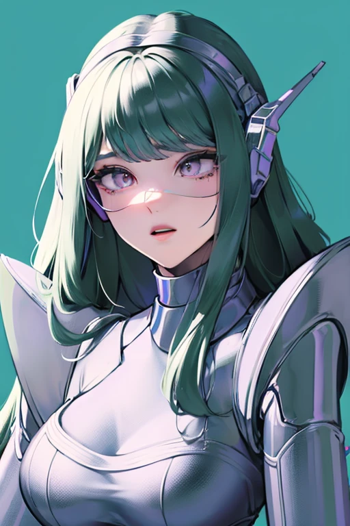 empty eyes,robotized woman ,big bust,Robot Joint ,Metal skin,long hair