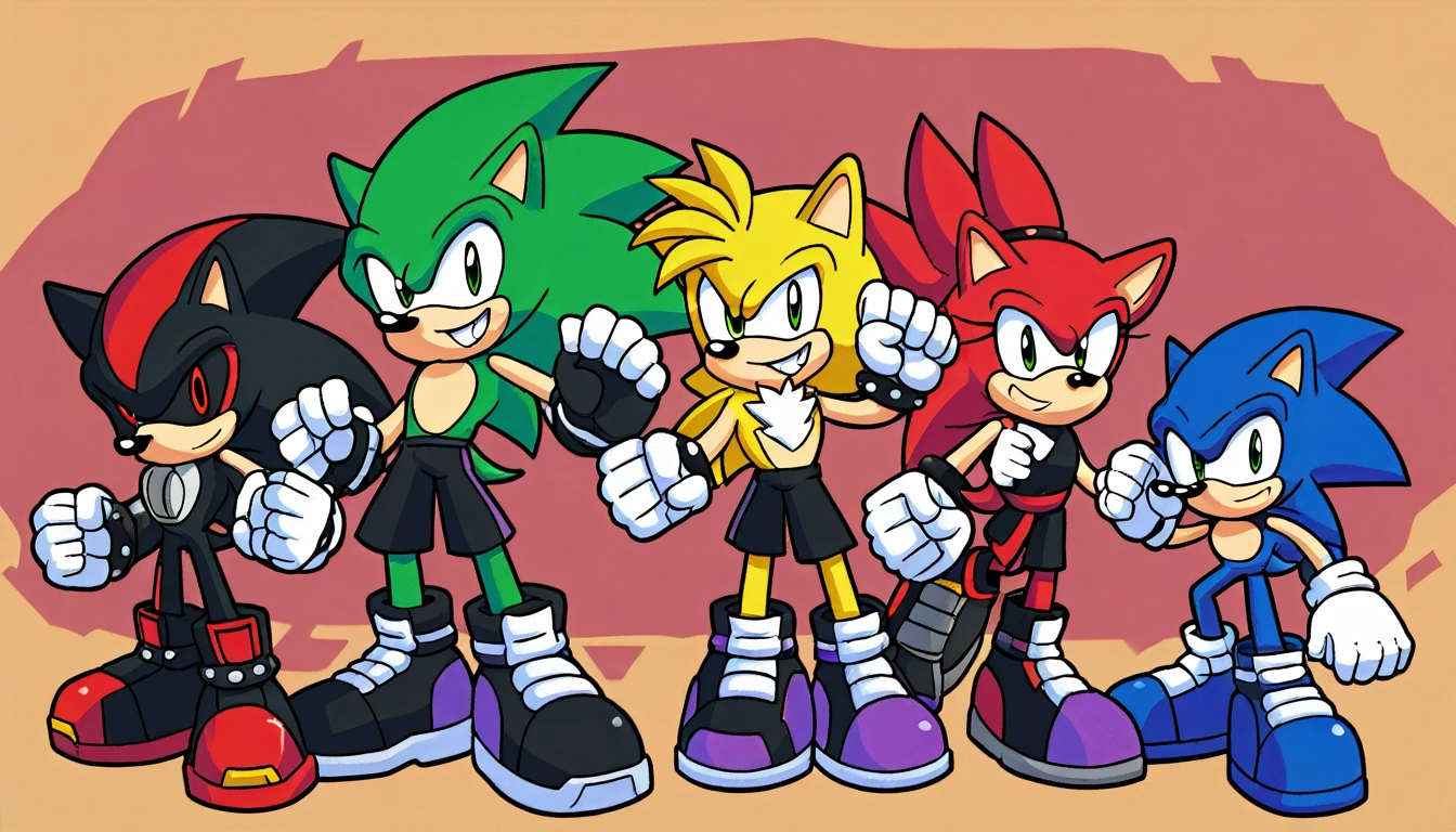 Custom avatar, custom avatar sonic character, wearing black shorts, in the cyberspace, cgi backround, doing a dyamic pose,
