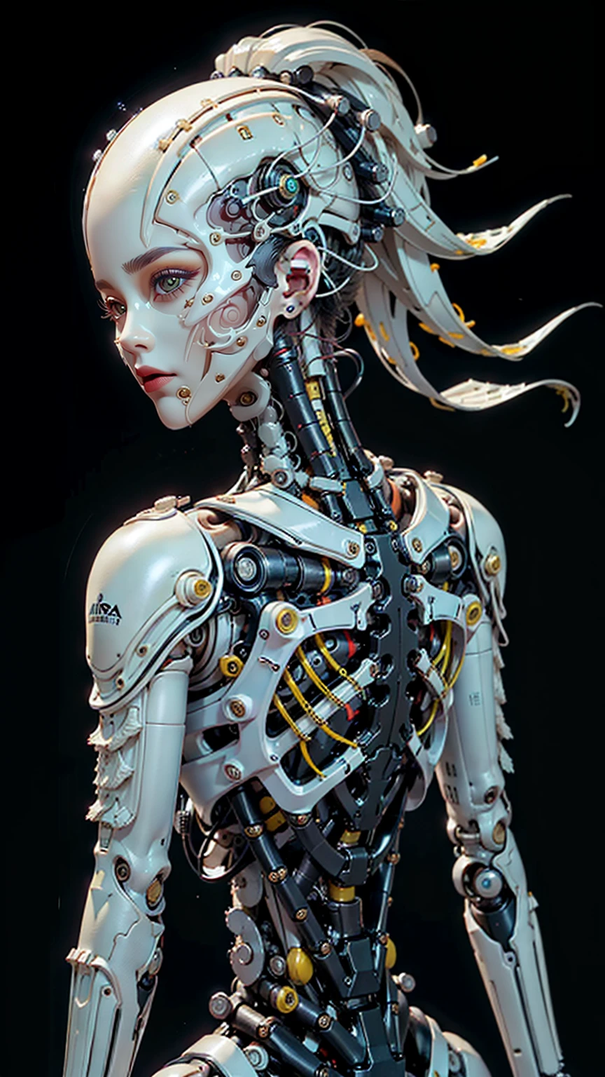 (masterpiece, top quality, Best Quality), head on, (1 girl), half body, extremely detailed, striking body, more detailed,((ultra detailed)), ((an extremely delicate and beautiful body)), (from the front), in a futuristic white room, ((1 girl cyborg)) beautiful human face, alone, foto de half body, pose sensual, (machine made joints:1.2),((mechanical limbs)),(Blood vessels connected to tubes..),(mechanical vertebra attached to the back),((mechanical cervical fixation to the neck)),((hollow body)),((Pure white, light tones, minimalist white))