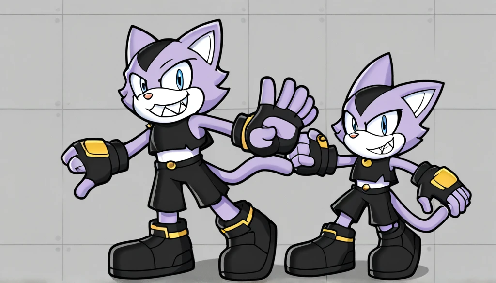 Custom avatar, cat character, wearing black shorts, in the cyberspace, cgi backround, doing a dyamic pose,