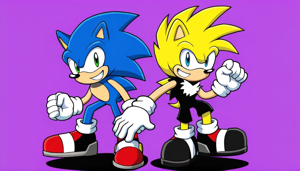 Custom avatar, shadow and sonic, wearing black shorts, in the cyberspace￼, cgi backround, doing a dyamic pose,