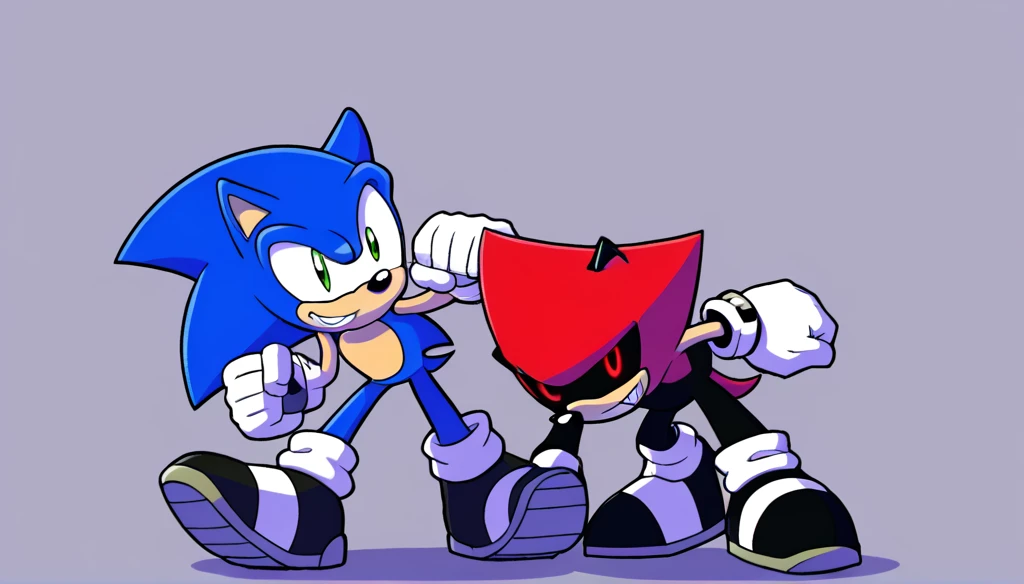 Custom avatar, shadow and sonic, wearing black shorts, in the cyberspace￼, cgi backround, doing a dyamic pose,