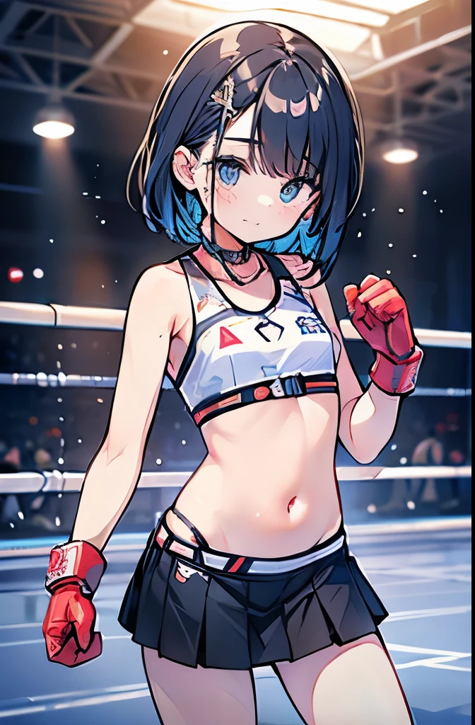 boxing、age Girls、Young、(child:1.1)、belly button、cool、whole body、skirt