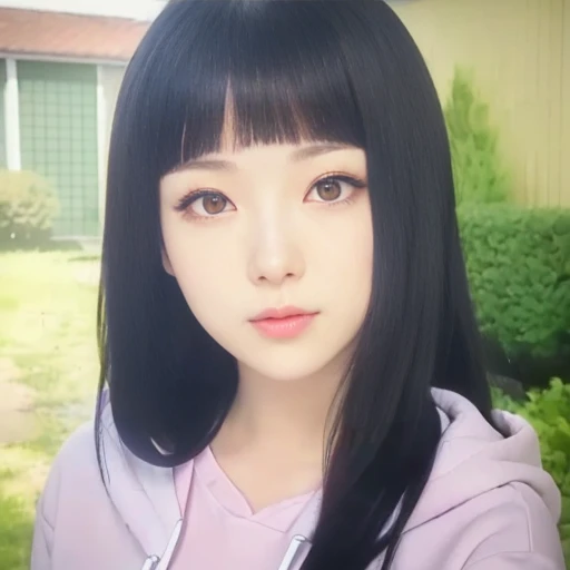 a close up of a person with long hair and a hoodie, hinata hyuga, hinata hyuga from naruto, as an anime character, anime best girl, kimi takemura, sui ishida with black hair, anime portrait of shiina ringo, hana yata, from naruto, black haired girl wearing hoodie, black hime cut hair, female anime character