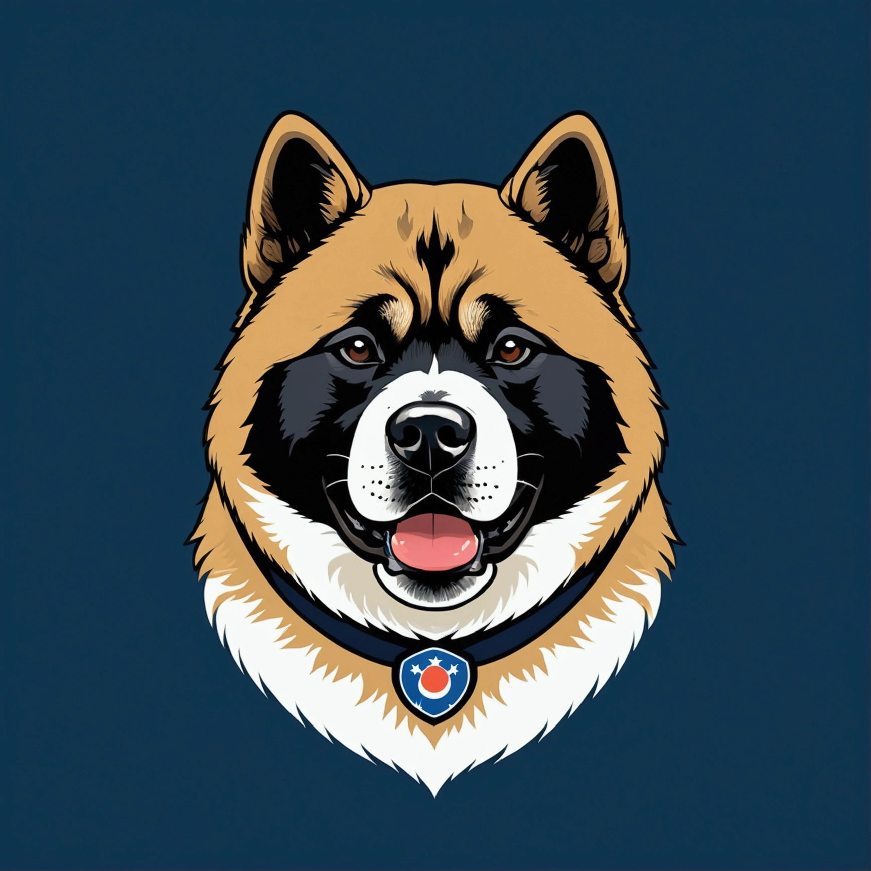 American Akita – a beauty with plush fur and a characteristic dark mask. The breed combines courage, friendliness,  funky, retro, multicoloured,  vintage logo, American Akita dog,athletic sports logo,energetic dynamic pose vintage logo, American Akita dog,athletic logo,energetic dynamic pose, American Akita – a beauty with plush fur and a characteristic dark mask.