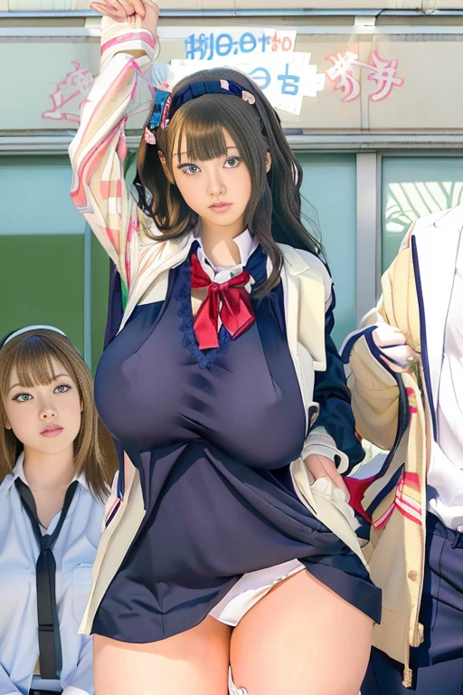 Anime image of two women wearing ties, TİTS, Realistic high school girl, Naughty anime style, hyperRealistic high school girl, Enchanting anime girl, surreal , beautiful anime high high school girl, Big Breasts!!, have large breasts, Naughty, Big Breasts!, Naughty style, high school girl