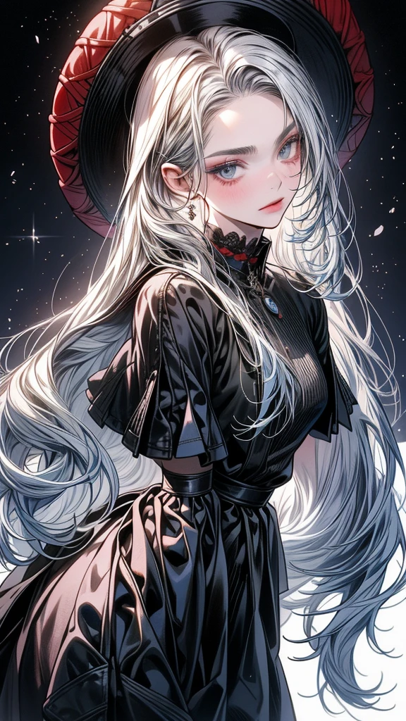 One Beautiful girl、unique long hairstyle 、ash grey hair color , blue eyes、small face、anime makeup、"A girl with a cute and androgynous face"、white skin、cute eyes、Very thin eyebrows、tall、stylish black luxury fashion、stylish outfits 、、19 years old、British girl、Has a languid look、anger、Lower the corners of your mouth with no expression on your face、Photographed from the side diagonally、model photoshoot、masterpiece、highest quality、high resolution、luxurious 、glaring expression、korean makeup 、Cool photos、blurred black filter, black suit , arms tattoos、Various poses、rich , handsome girl, an expression of despair, lifeless eyes , cruch