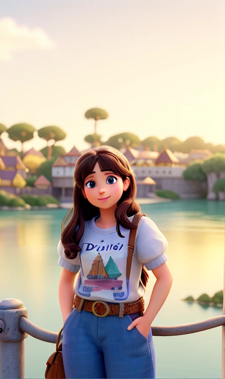 1girl, disney pixar style, beautiful detailed eyes, beautiful detailed lips, extremely detailed face and portrait, delicate facial features, intricate details, high quality, best quality, 4k, 8k, ultra-detailed, photorealistic, photo-realistic, vibrant colors, cinematic lighting, dramatic lighting, warm color palette, fantasy, magical, whimsical, dreamlike, imaginative, cinematic, studio ghibli inspired dress and smile 