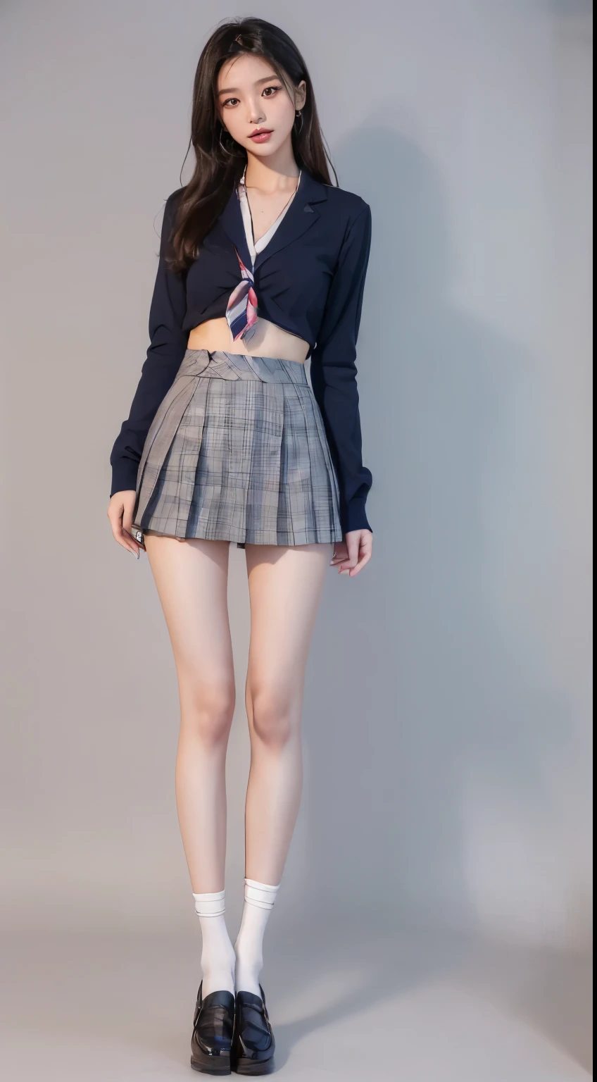 ((masterpiece)),(((最high quality))),((膝の高さからFull body shotする:1.8)),((((((脚を揃えてPlease stand up straight:1.9)))))),((Thin thighs)),((Long legs:1.5)),(((Girl standing in a school classroom:1.7))),(((Micro Mini Skirt Uniform:1.6))),((tall:1.8)),((Japanese high school girls wearing summer school uniforms:1.8)),((スリムなModel body type:1.5)),((Thin legs:1.6)),((Wearing a red tie:1.2)),((Wearing a short-sleeved white student shirt)),Her   are clearly visible under her clothes.,(Navy blue checked micro mini skirt:1.5),(24-years-old:1.3),bangs,A small smile,((cute女の子)),Slender girl,(Black Loafers),((short white socks up to the ankles,)),cute,The thigh area below the groin is slim and firm,cute,Black hair ponytail,Thin legs,スリムなModel body type,Very small waist,Small hips,Long thighs,Thin thighs,Thin hands,Long hands,((((下からFull body shotする:1.5)))),(((((k-popのIVEのWONYOUNGにそっくりの女の子:1.9))))),((Turn your whole body straight ahead:1.8)),((tall:1.4)),(Stand with your legs straight without bending your knees:1.7),((Please stand up straight:1.7)),((turn your  forward:1.7)),The ankles are super thin,beauty,Fine skin,Firm Skin,引き締まったThin legsの肌を細部までリアルに再現,Very detailed, Attention to detail,high quality,Awards,High resolution,(Anatomically correct:1.3),(8k,RAW Photos,最high quality,masterpiece:1.5),(((女の子を下からFull body shotする:1.5))),Height 173cm,((脚を揃えてPlease stand up straight:1.7)),((脚を揃えてPlease stand up straight:1.7)),(((Keep your back straight:1.8))),((Look forward:1.2)),8頭身beauty,Model body type,((Inseam is half the height:1.5)),(Thin thighs),((k-popのIVEのWONYOUNGにそっくりの女の子:1.5)),Raw photo,Firm Skin,Fine skin,Well-trained muscular legs,Attention to detail,Vivid,Skin Texture,Genuineな皮膚感,Perfect composition,beautiful,Very detailed,High chroma,Genuine,eyeliner,eye shadow,High nose,Small nostrils,Small Mouth,Seductive lips,((((White panties:1.9)))),Long legs,Thin legs,Thin thighs,Thin ankles,(((Full body shot:1.6))),((((A blackboard and desks are visible in a school classroom.:1.7)))),cute,((((beautiful girl:1.7)))),((Turn around)),((Only turn your face towards me)),((Stick your  out as if you're bowing a little.)),cute