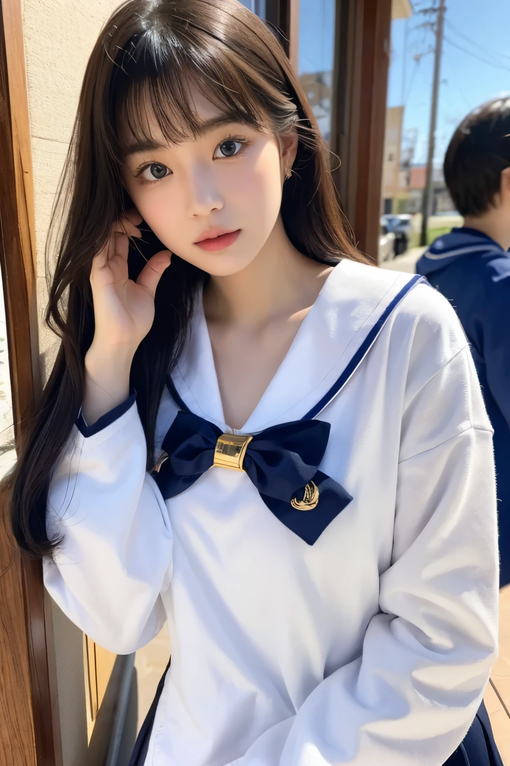 high school girl、Sailor suit、、Beauty、Masterpiece、Human-like skin,Realistic Face
