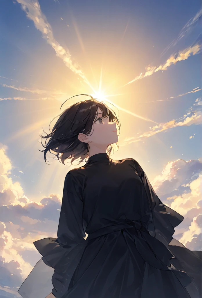 Turn your head and look up　think , black clothes , masterpiece , sunshine , morning , elegant
