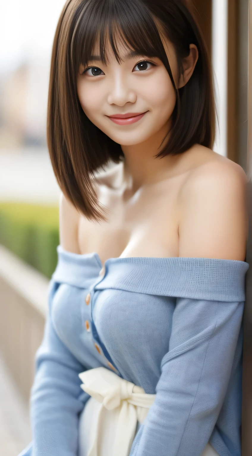 masterpiece,best quality,(Japanese girl),((Beautiful girl)),cleavage,(off shoulder:1.2),(perfect body beauty:1.2),(shy smile),