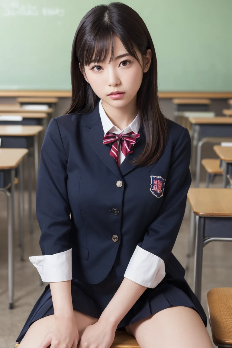 Tabletop, Highest quality, Japanese Girls, 8k, RAW Photos, Highest quality, Tabletop, Hmph:1.2, Highly detailed RAW color photos, Professional photos, (Realistic, Realistic:1.37), (Highly detailed skins:1.2), Ultra-high resolution, (Lens: 50mm), (Tabletop, Highest quality:1.3), (超高精細8k CG:1.2), (Ultra-realistic:1.35), (Realistic:1.45), (Realistic:1.4), Cowboy Shot,
Beautiful Japanese Woman, 22 years old, Supermodel, Japanese Idols, __performance__, Big Breasts, (Sitting at a desk:1.1), (school uniform:1.4), (Spread your legs:1.2),
(School classroom background:1.1)、Korean Idol、Nogizaka Idol、Carving the Idol's Pose、Adult、nude