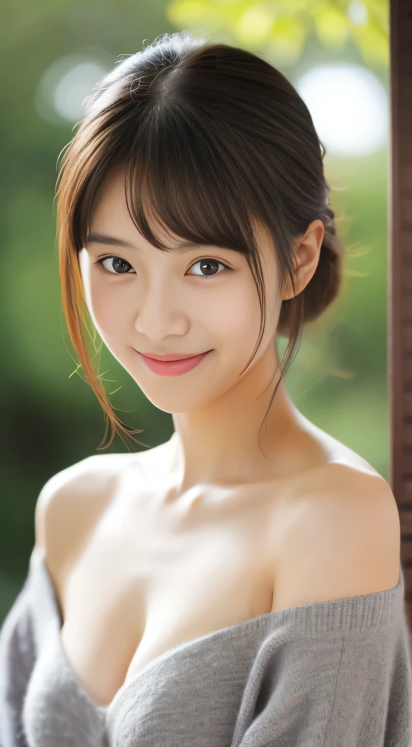 masterpiece,best quality,(Japanese girl),((Beautiful girl)),cleavage,(off shoulder:1.2),(perfect body beauty:1.2),(shy smile),