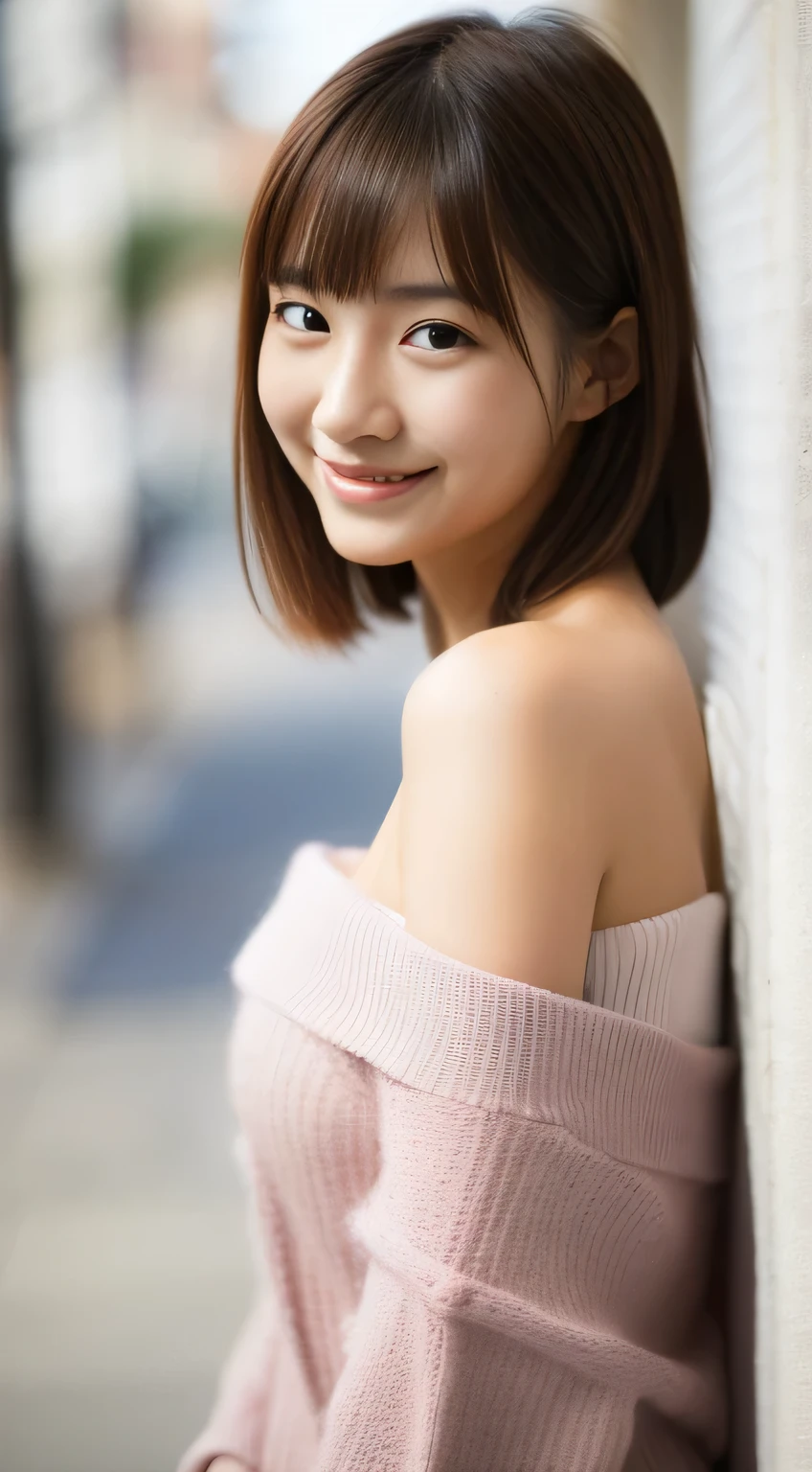 masterpiece,best quality,(Japanese girl),((Beautiful girl)),cleavage,(off shoulder:1.2),(perfect body beauty:1.2),(shy smile),