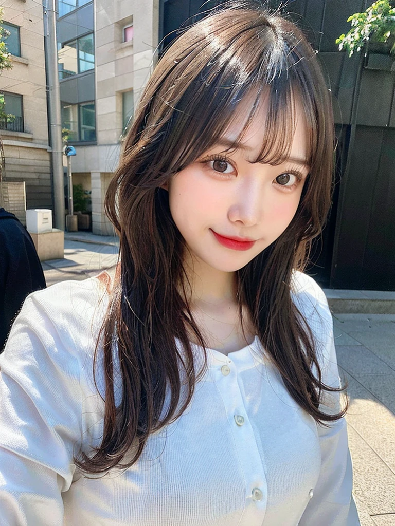 (masterpiece:1.3), (8k, Realistic, RAW Photos, Best image quality: 1.4), 20-year-old girl、(Random Hairstyles:1.2)、Highly detailed face、Attention to detail、double eyelid、Sharp focus:1.2、Beautiful woman:1.4、Light brown hair、Highest quality、masterpiece、Ultra-high resolution、(Realistic:1.4)、Highly detailed and professional lighting、Brown Knight、thin、smile、Long black hair、Deadly position、Beautiful Skin、Random Pause、Shiny Hair、Sculpture model pose、
