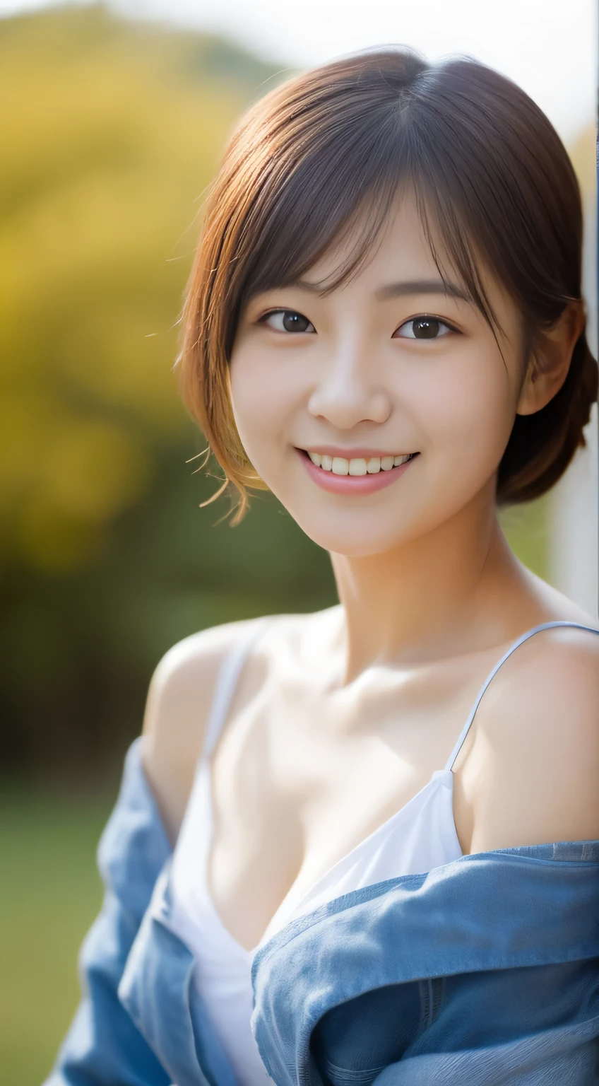 Japanese ),((beautiful girl)),cleavage,An expression that imagines something pleasant:1.2,(perfect body beauty:1.2),((perfect body)),(shy smile),beautiful teeth,
