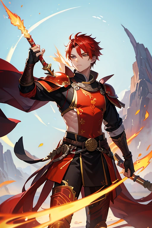 Fire-element male warrior。Plains。