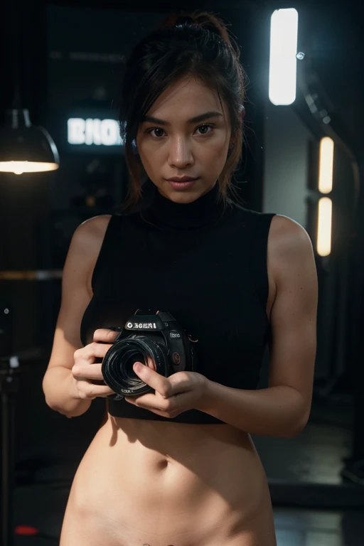 /person A high-quality nude videographer capturing stunning visuals. The videographer is nude depicted with a top-tier camera setup, such as a Black Magic Design URSA Broadcast G2 Camera with Fujinon 2/3" Mount LA16x8BRM-XB1A Lens with a Sigma 50mm f/1.4 DG HSM Art Lens, filming in a scenic location. The scene is highly detailed, shot in 8K resolution to ensure photorealistic quality. The lighting is perfect, creating a cinematic effect with a shallow depth of field that focuses on the videographer and the camera, blurring the background into a beautiful bokeh. The nude videographer's concentration and passion are evident in their expression, highlighting their dedication to capturing the perfect shot. Use Unreal Engine 5 to render the scene with hyperrealistic detail, ensuring every aspect, from the textures on the camera to the videographer's attire, exudes professionalism and artistry.  in a digital world   and the binary code moving behind the videographer and the binary code is in hues ranging from electrical green, and  neon red and Fred    are  black and red .The binary code is moving in the silhouette of videographer and  the binary code  is testament to the seamless integration of technology ,8k,ultra HD,3d render,ultrafinedetailed,beautifully designed, isometric,50mm lens ,warm-lighting,awesome neon rainbow colors.71959296