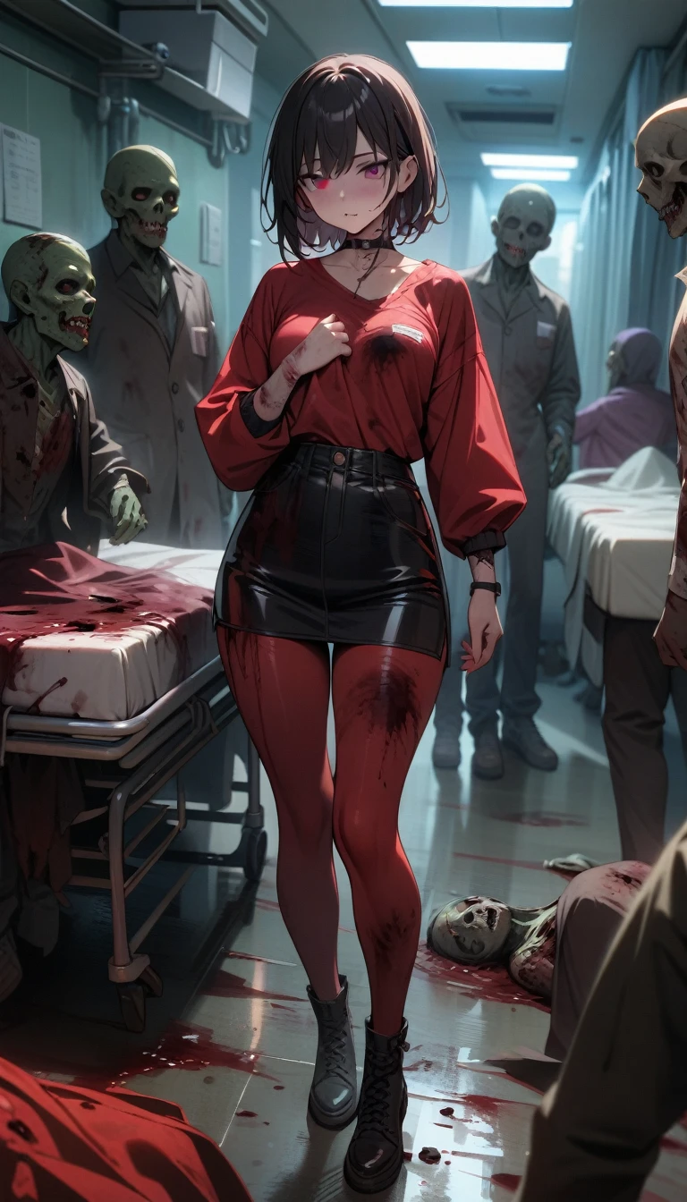 ((best quality)) , ((masterpiece)) , (detailed),1girl,Zombies, corrupt bodies, black blood, in the hospital,((full body))