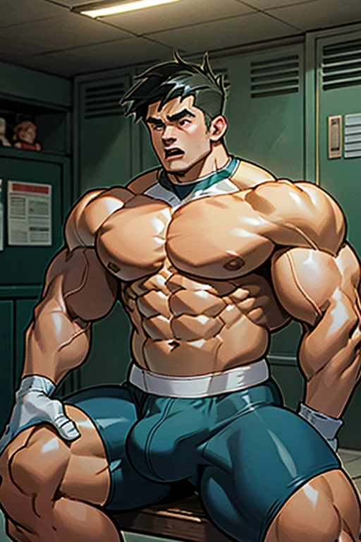 Danny Fenton and Tucker Foaley in a locker room sitting on a wooden bench and listening to hypnotic MP.3 players playing subliminals through earbuds in their ears and turning them into stereotypical football jocks just like Dash Baxter. Black hair turning blonde. hyper muscles. Big biceps. Big triceps. Big traps. big lats. big deltoids. Big meaty pecs. Swollen crotch bulge. Tenting crotch. Open mouth. Blank stare. IQ drain. Dumber and dumber. big dumb jock. Jock assimilation. Hypnosis. Hypnotic trance. Brainwashing. Brainwashed. Hypnotized. Entranced. Jock assimilation. Jock conversion. Meathead. Musclehead. Brute. Bro. "I hear ... I obey.... I am where I belong.... I am in a locker room.... Jocks belong in a locker room... Yes, ... I ... am a jock.... Just a dumb ... muscular jock.... Bigger and bigger.... Dumber and dumber.... Jocks don't think.... Jocks follow the play.... Jocks obey.... I obey... I am a jock.... I obey... I am a jock.... I obey.... Just ... a dumb ... jock ... like Dash.... Must ... give ... wedgies! Nerds deserve it...." Football uniform. Jockstrap.
