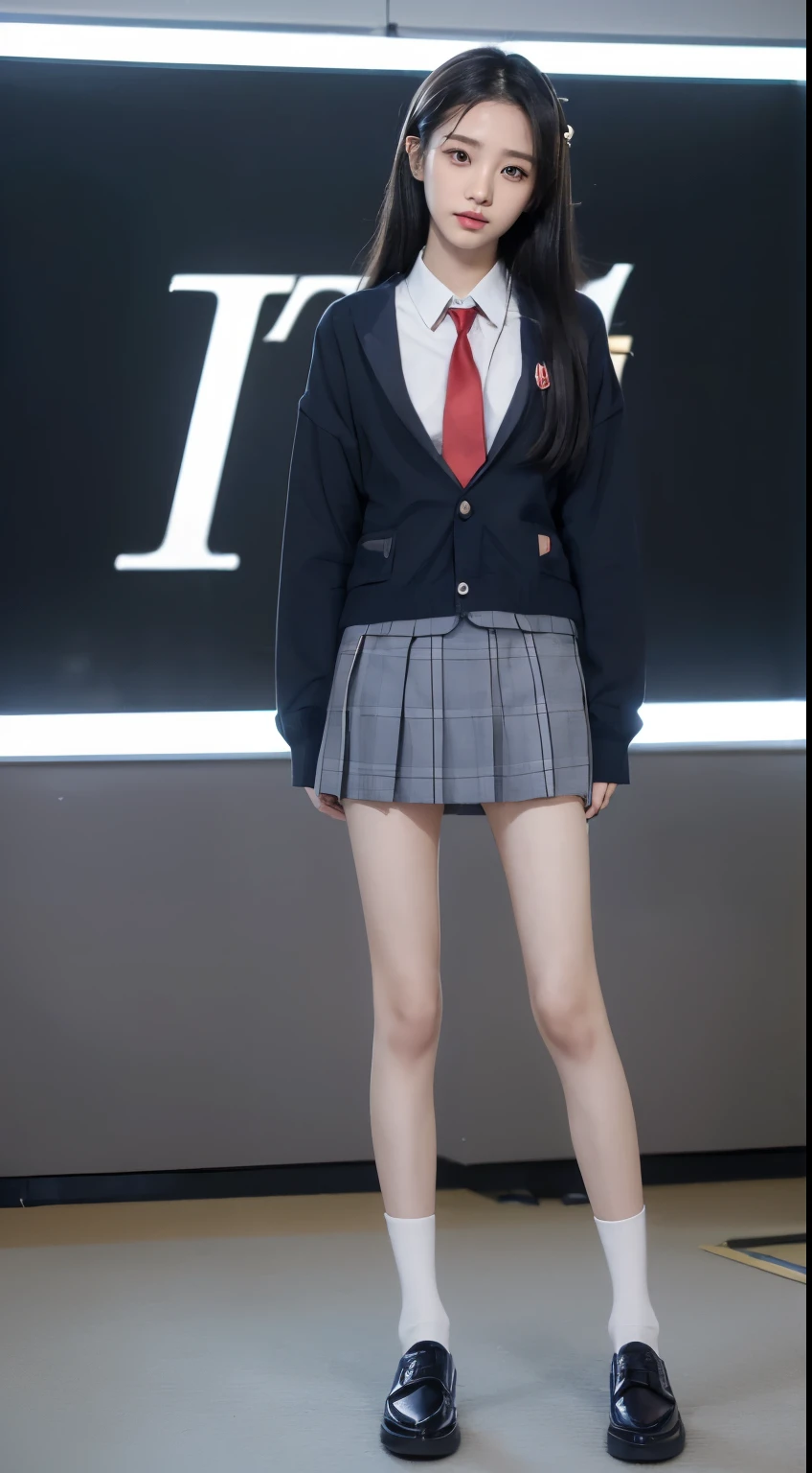 ((masterpiece)),(((最high quality))),((膝の高さからFull body shotする:1.8)),((((((脚を揃えてPlease stand up straight:1.9)))))),((Thin thighs)),((Long legs:1.5)),(((Girl standing in a school classroom:1.7))),(((Micro Mini Skirt Uniform:1.6))),((tall:1.8)),((Japanese high school girls wearing summer school uniforms:1.8)),((スリムなModel body type:1.5)),((Thin legs:1.6)),((Wearing a red tie:1.2)),((Wearing a short-sleeved white student shirt)),(Navy blue checked micro mini skirt:1.5),((((:1.7)))),bangs,A small smile,((cute女の子)),Slender girl,(Black Loafers),((short white socks up to the ankles,)),cute,The thigh area below the groin is slim and firm,cute,Black hair ponytail,Thin legs,スリムなModel body type,Very small waist,Small hips,Long thighs,Thin thighs,Thin hands,Long hands,((((下からFull body shotする:1.5)))),(((((k-popのIVEのWONYOUNGにそっくりの女の子:1.9))))),((tall:1.4)),(Stand with your legs straight without bending your knees:1.7),((Please stand up straight:1.7)),((Stand facing back:1.7)),((Only turn your face towards me:1.7)),((Stick your butt out as if you're bowing a little.:1.7)),((Turning your hips back:1.7)),The ankles are super thin,beauty,Fine skin,Firm Skin,引き締まったThin legsの肌を細部までリアルに再現,Very detailed, Attention to detail,high quality,Awards,High resolution,(Anatomically correct:1.3),(8k,RAW Photos,最high quality,masterpiece:1.5),(((女の子を下からFull body shotする:1.5))),Height 173cm,((脚を揃えてPlease stand up straight:1.7)),((脚を揃えてPlease stand up straight:1.7)),(((Keep your back straight:1.8))),((Look forward:1.2)),8頭身beauty,Model body type,((Inseam is half the height:1.5)),(Thin thighs),((k-popのIVEのWONYOUNGにそっくりの女の子:1.5)),Raw photo,Firm Skin,Fine skin,Well-trained muscular legs,Attention to detail,Vivid,Skin Texture,Genuineな皮膚感,Perfect composition,beautiful,Very detailed,High chroma,Genuine,eyeliner,eye shadow,High nose,Small nostrils,Small Mouth,Seductive lips,((((White panties:1.9)))),Long legs,Thin legs,Thin thighs,Thin ankles,(((Full body shot:1.6))),((((A blackboard and desks are visible in a school classroom.:1.9)))),cute,((((beautiful girl:1.7)))),cute,Gravure idol pose