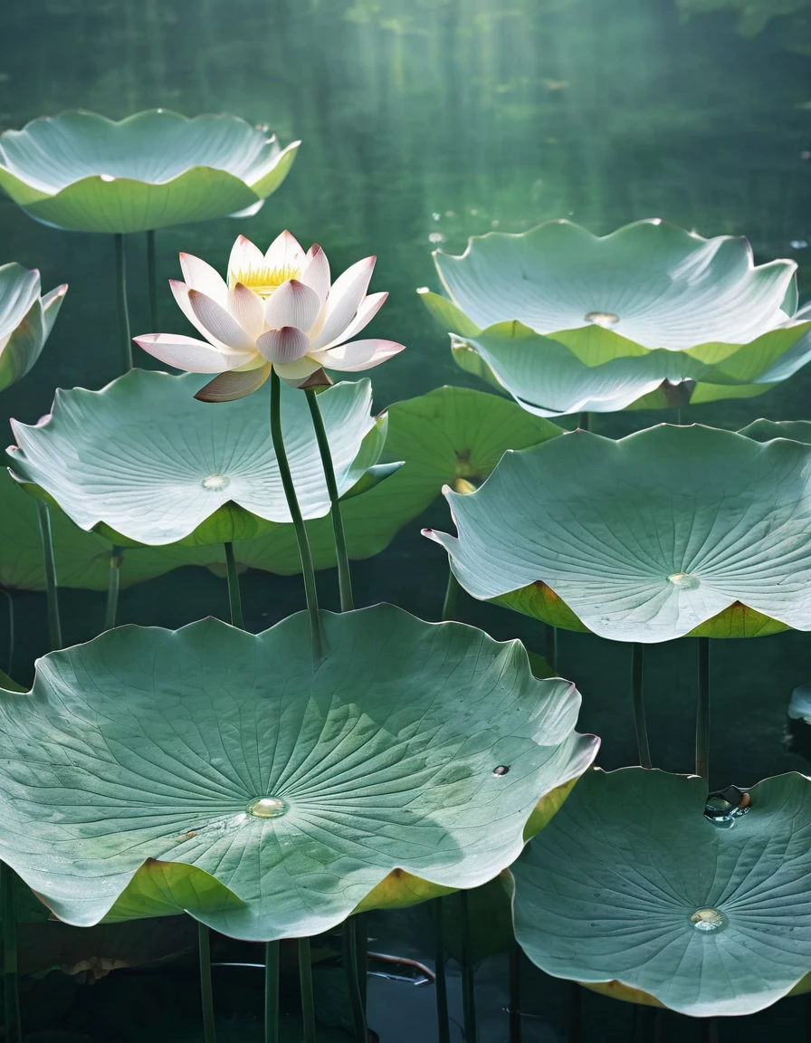 The main body of the image is a lotus pond with a few lotus leaves, made of glass, the texture of the leaves is clearly displayed, and the background is Gaussian blurred , Frosted, Light Green, Translucent , miniamalism --stylize 250.0, full body portrait, comic illustration in the style of Jim Lee --ar 2:3 --v 6.0 designed digital art, trending digital fantasy art,stephen lau and artgerm, as seen on artgerm, artgerm julie bell beeple, stanley artgerm lau, artgerm and ben lo, portrait of , artgerm on artstation pixiv