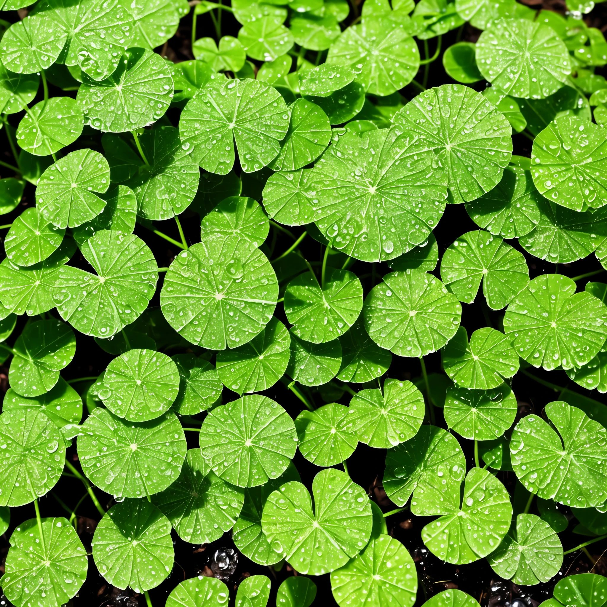 a close up of a bunch of green plants with water droplets, dew drops, dewdrops, lots of raindrops, raindrops, rain drops, droplets, four leaf clover, covered in water drops, dew, green rain, green colors, #green, clover, shades of green, just after rain, water droplets, detailed droplets