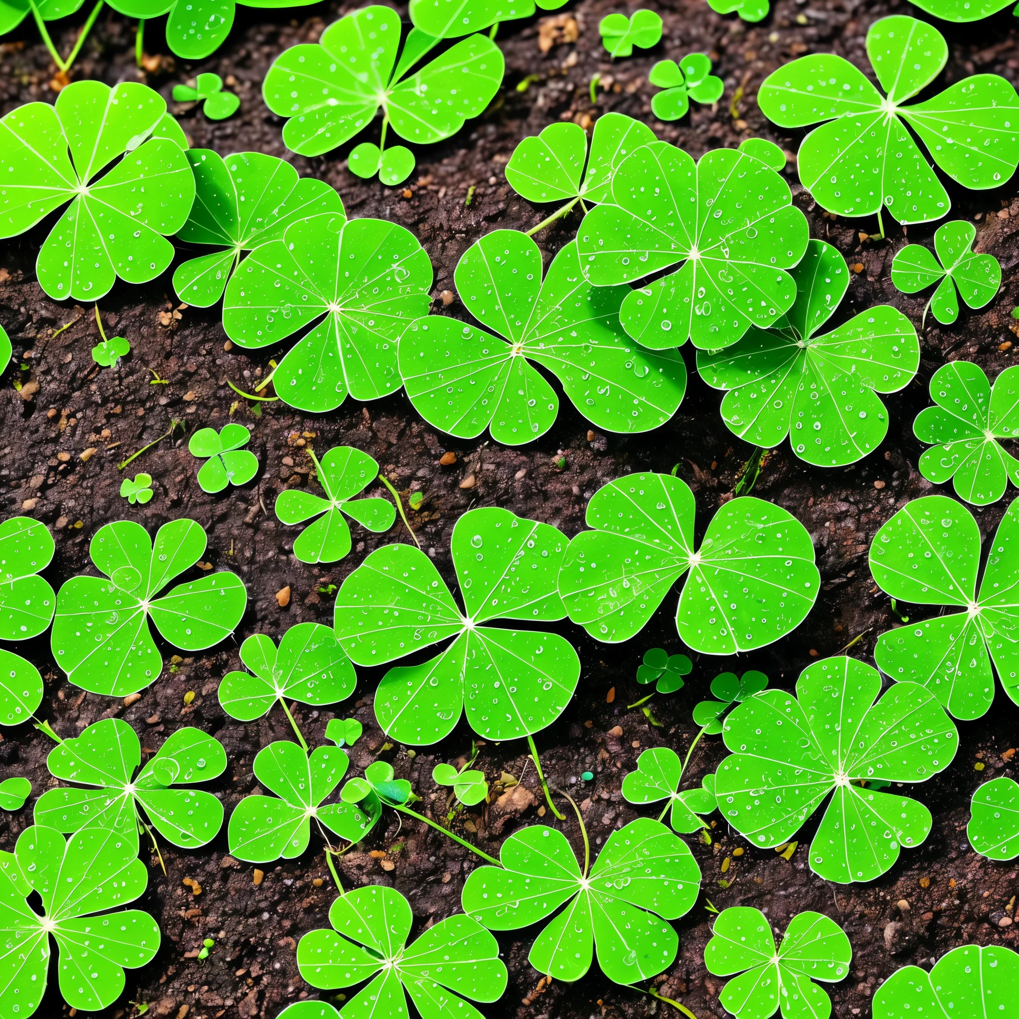 a close up of a bunch of green plants with water droplets, dew drops, dewdrops, lots of raindrops, raindrops, rain drops, droplets, four leaf clover, covered in water drops, dew, green rain, green colors, #green, clover, shades of green, just after rain, water droplets, detailed droplets