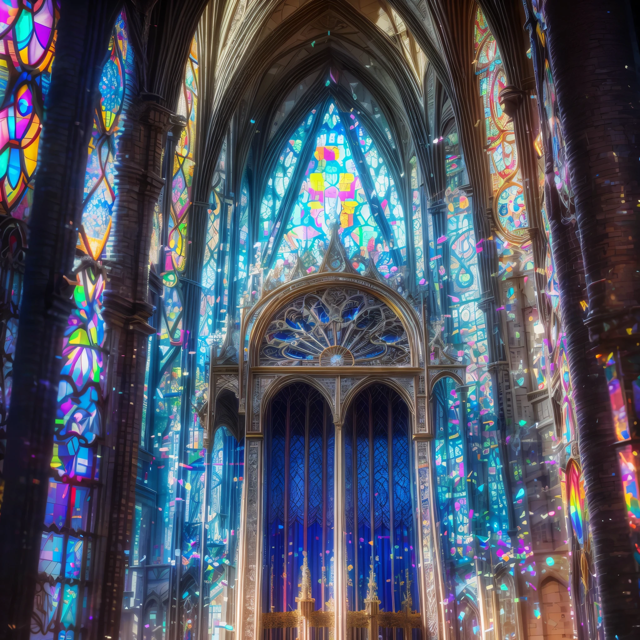  (Cathedral from below:1.28) (ZoomLayer) TopQuality 8K masterpiece of ((Professional photo)), (((Clarisse de Cagliostro))) (Detailed White WeddingDresses), Chain, (((Extremely detailed KAWAII face))) {((VeiledFace))|BlondeHair|(Elaborate BuleEyes)with(SparklingHighlights:1.28)}, The background is distant (((Elaborate stained glass))) Rainbow Glass, {(MysticSight)|EnchantingAtmosphere|Haze|(GodRays)|TyndallEffect}, Radiant PearlSkin with Transparency, (Exposed:0.39)