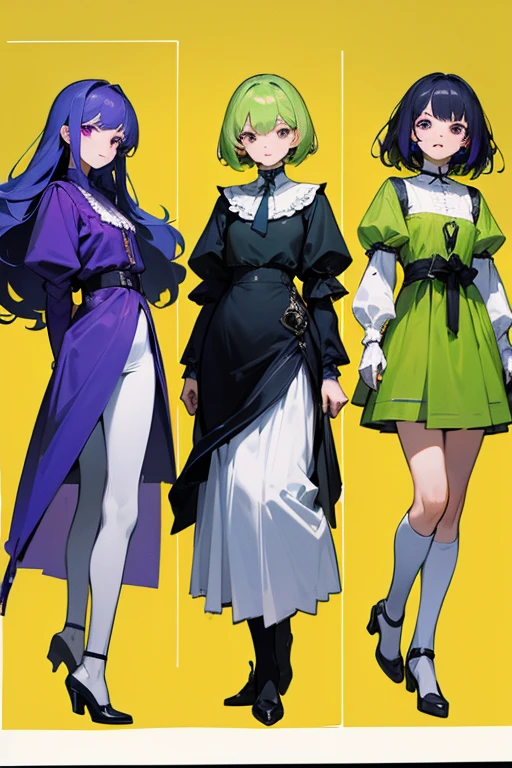 Three maidens,The shortest on the far right,It is yellow-green,The highest in the middle,It is blue-purple,The one on the far right is red and yellow
