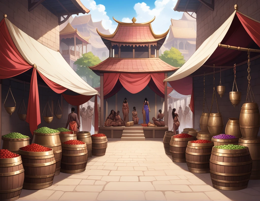 (fantasy slave market background),