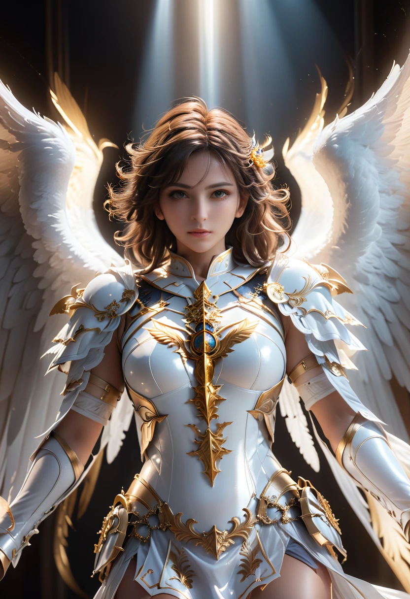 Archangel Michael、Four Archangels Last Out Peace,Highest quality,Ultra-detailed,High resolution,High resolution,4K,Portrait in 4K,8k,8kポートレート,unity 8k wallpaper,Highly detailed CG,Realistic,RAW Photos,Real person,Portrait of,Realistic,Glowing Skin,Detailed skin,((Top Quality)), ((Masterpiece)), (Details: 1.4), 3d, Thick voluminous hair, light particles, pure energy chaos antitech, HDR (High Dynamic Range), ray tracing, nvidia RTX, super resolution, Unreal 5, subsurface scattering, PBR Texturing, post-processing, anisotropic filtering, depth of field, maximum clarity and sharpness, multi-layer textures, Albedo and specular maps, surface shading, accurate simulation of light and material interaction, perfect proportions, Octane rendering, two-tone lighting, wide aperture, low ISO, white balance, trichotomy, 8k RAW,超Realisticな女性の肖像画,magic lights,32K resolution,Action pose, Realistic photos,Dynamic Lighting,Art Station,Volumetric lighting, Highly detailed face,Award,Shadow, Modesty,Beautiful long legs, showing thighs, Mastepiece, Cinematic Shadows, Synmatic Lighting, Realistic写真, Extremely detailed, Realistic写真, Raw photo,
