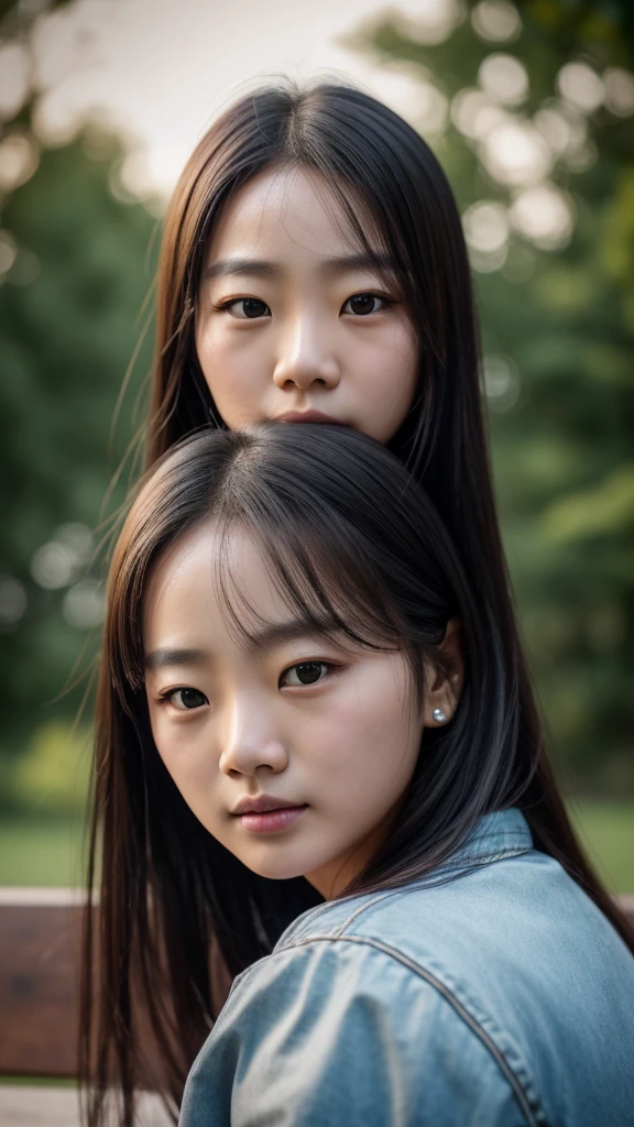 A hansohee sitting on a bench in the park, night lights, city Lights, Moonlight, Night4k, Fujifilm XT3, 8k, maximum result, photographed on a Kodak, award-winning photography, (ultra realistic:1.5), (Best Quality:1.5), photorealistic, detailed skin texture, masterpiece, (photorealistic:1.4), raw photo,  perfect shading, Realism, Photography,Detailed facial texture, detailed lip texture, ear detail, Eye Detail,  depth of field,