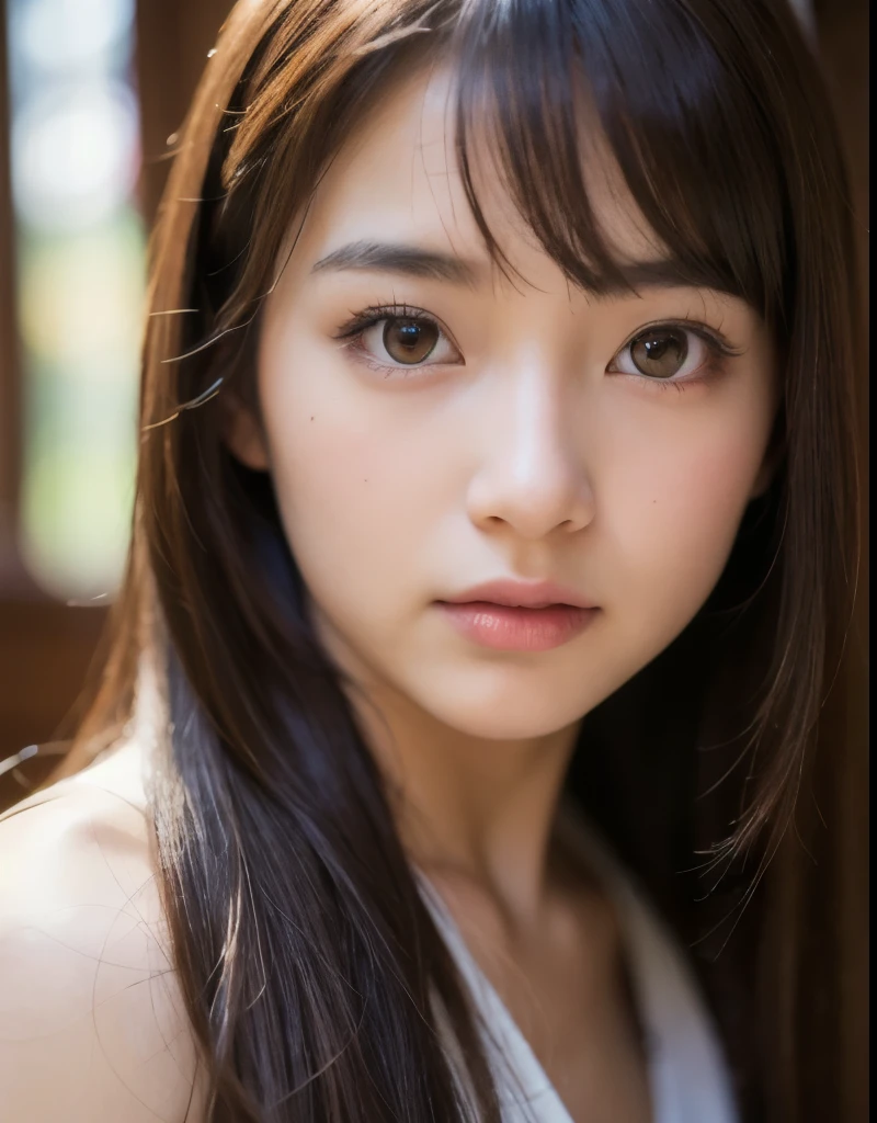 best quality, face focus, soft light, ultra high res, (photorealistic:1.4), RAW photo,
1japanese girl, solo, cute, (pupil, lights in the eyes),  detailed beautiful face, (small chest),(high resolution detail of human skin texture),
(long hair),
indoor,
Damask Shirt Dress,
(portrait)