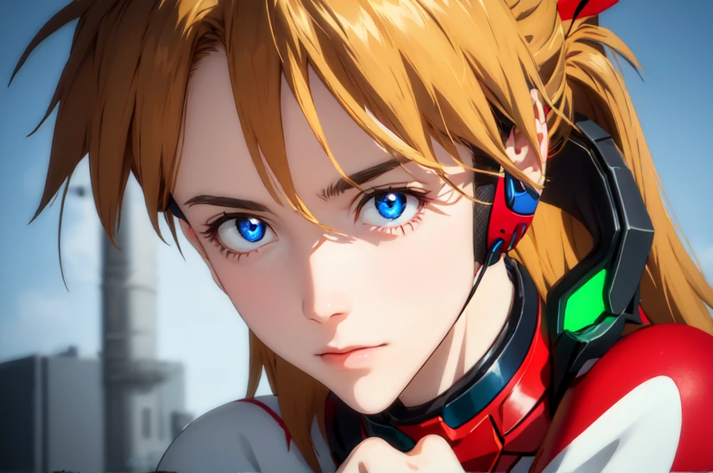 Realistic wide-angle photos,Dynamic Angle,Extremely detailed, medium distance, 1 girl, ((Muneru Asuka Langley, Interface Headphones, Red leggings:1.4, Blonde)),Her eyes shone like Dreamy stars,(Glowing eyes:1.233),(Beautiful and delicate eyes:1.1),(poker face,Residence),(Everlasting), , Watching_exist_Viewer, White_background,Dreamy, [[Slender fingers and hands:0.55]::0.85],(Detail fingers)