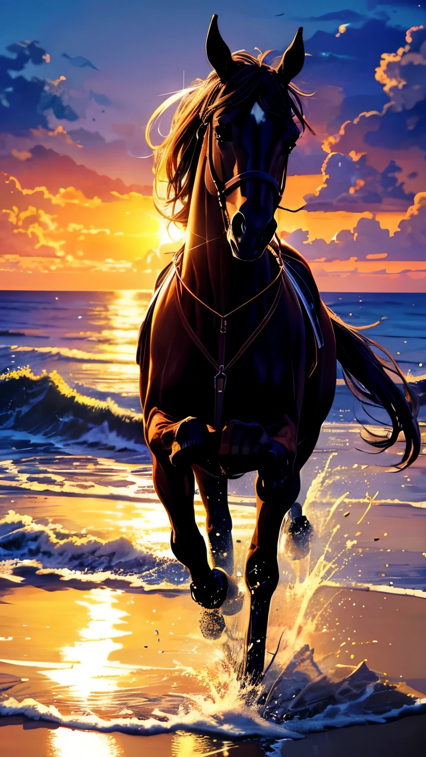 horse running on the beach at sunset with the sun setting, amazing wallpaper, 4 k manga wallpaper, 4k anime wallpaper, phone wallpaper hd, hd phone wallpaper, ultra hd anime wallpaper, high quality wallpaper, anime art wallpaper 4 k, anime art wallpaper 4k, anime art wallpaper 8 k, beautiful wallpaper, high quality desktop wallpaper, wallpaper 4 k, wallpaper 4k(straight angel view)