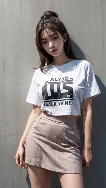 solo , 1girl , American girl , shirt hiphop styes , big breast , skirt hiphop styes