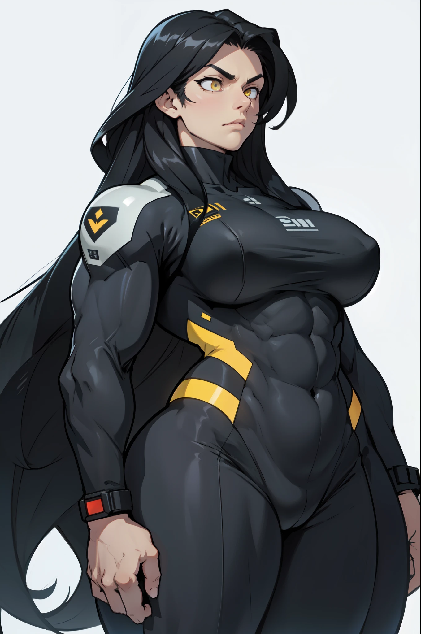 1 girl muscular pale skin muscular muscular muscular black hair yellow eyes muscular muscular long hair long hair long hair long hair long hair long hair long hair long hair long hair long hair long hair long hair muscular muscular long long long long long long long long long bodysuit pilot suit thick thick thick thick thick thick thick thick thick thick thick thick thick thick frown girl
