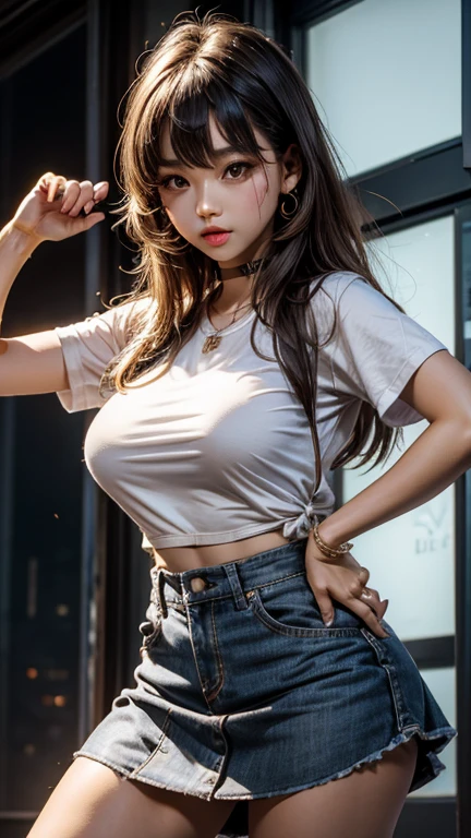 solo , 1girl , American girl , shirt hiphop styes , big breast , skirt hiphop styes