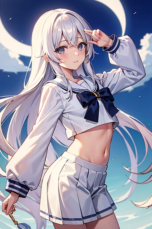 White long hair、Sailor's white uniform、White hat with gold decoration