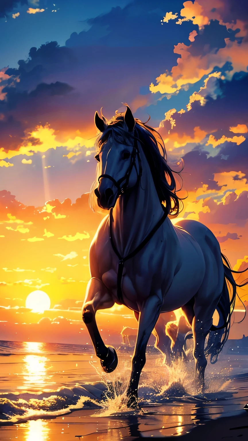 running white horse on the beach at sunset with the sun setting, amazing wallpaper, 4 k manga wallpaper, 4k anime wallpaper, phone wallpaper hd, hd phone wallpaper, ultra hd anime wallpaper, high quality wallpaper, anime art wallpaper 4 k, anime art wallpaper 4k, anime art wallpaper 8 k, beautiful wallpaper, high quality desktop wallpaper, wallpaper 4 k, wallpaper 4k