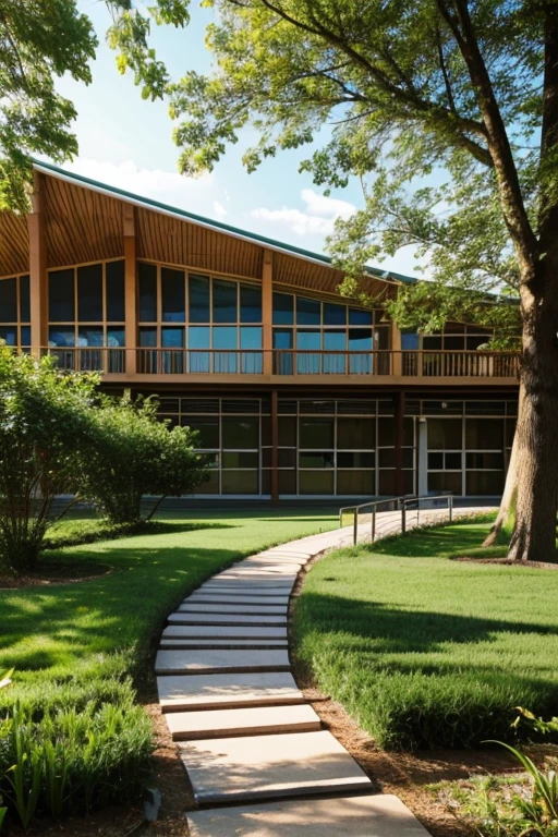 Giant school with lots of nature and modern