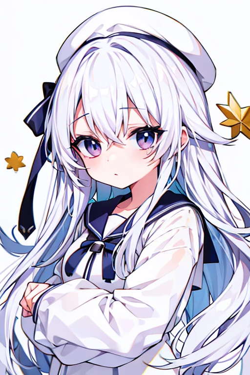 White long hair、Sailor's white uniform、White hat with gold decoration